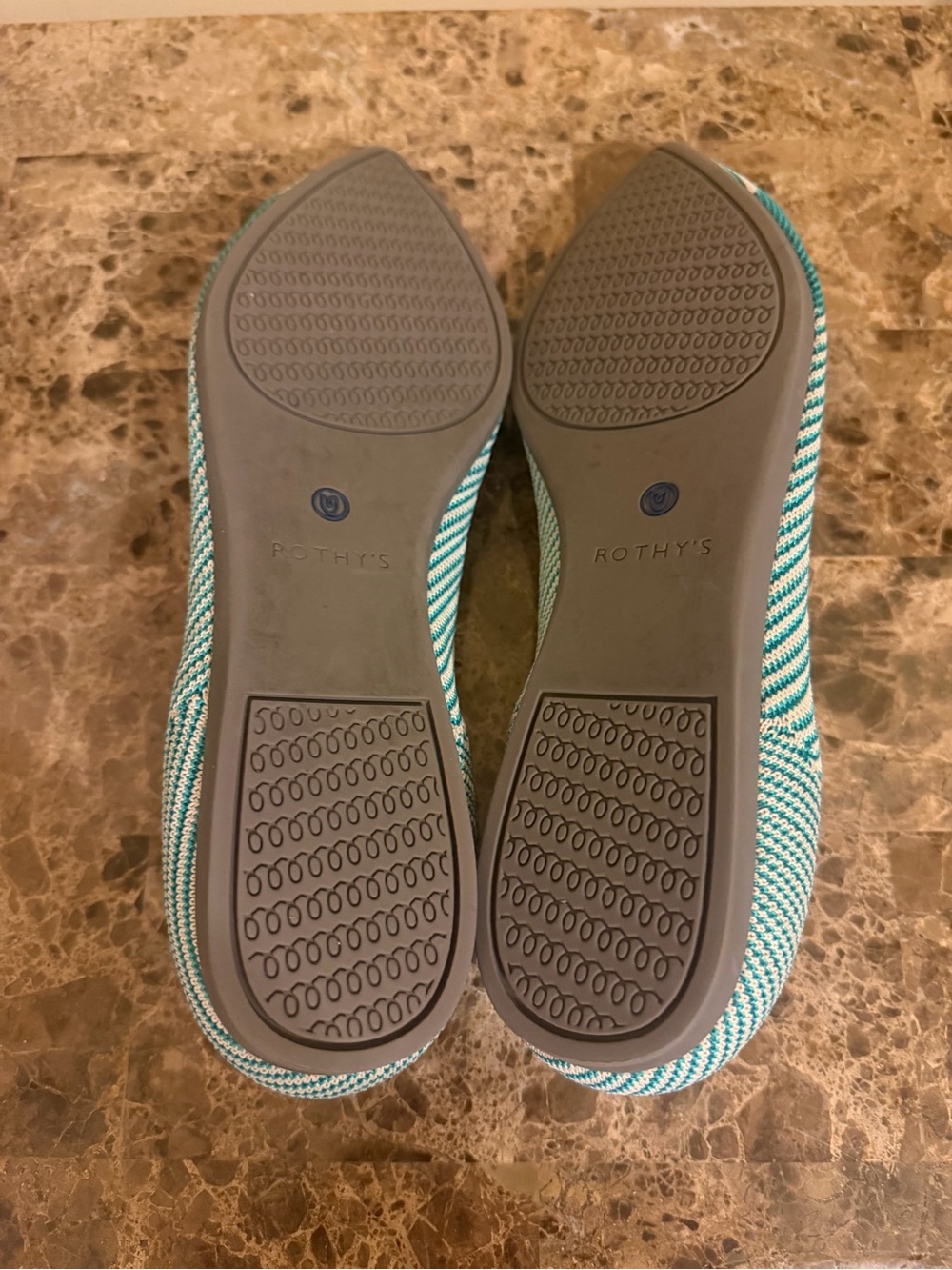 Rothy's Teal and White Pointed navy trim Knit Flats - Picture 5 of 5